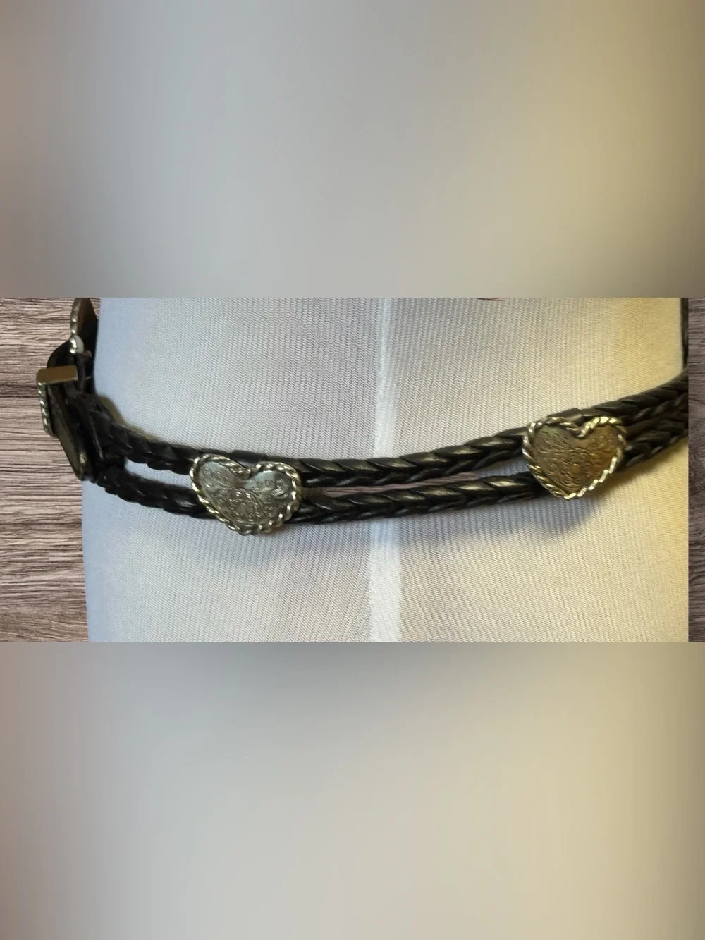 Vintage Brighton Black Leather Belt with Silver Heart accents SZ 30